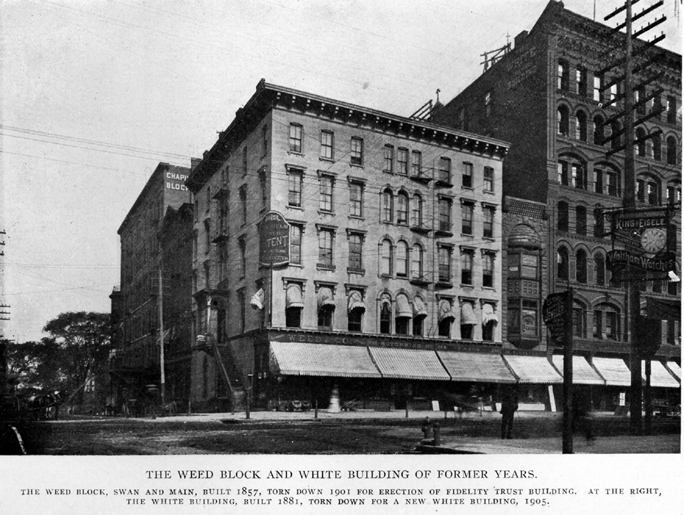 Exterior view of the Weed Block, Main & Seneca, a 5 story brick office building.