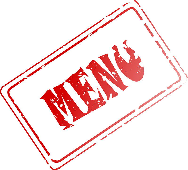 Menu in red, as though made by a rubber stamp